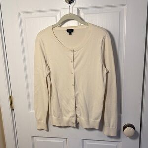 Talbots Ivory Button-Front Pima Cotton Crewneck Cardigan